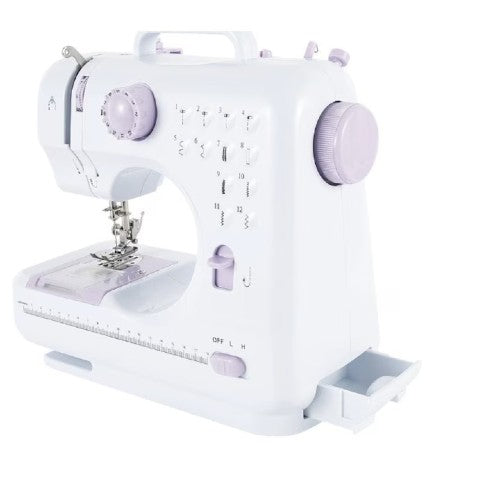 Masina de cusut, AT PERFORMANCE®, 12 tipuri de cusaturi, 2 viteze, Pedala, Iluminare LED, Alb/Roz